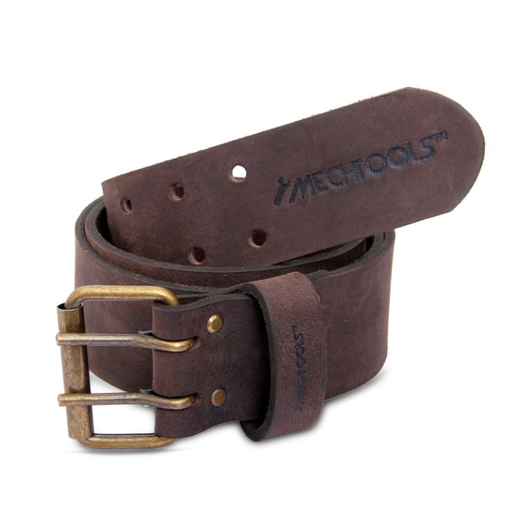 2 Oil Tanned Leather Tool Belt with Double Buckle (Dark Brown