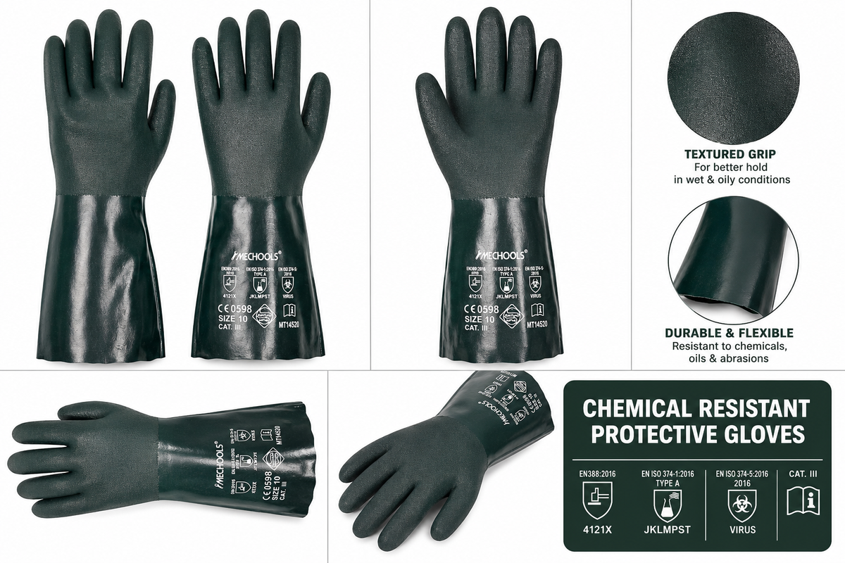 MECHTOOLS PVC Coated Work Gloves, Chemical Resistant Waterproof Safety Gloves with Cotton Lining