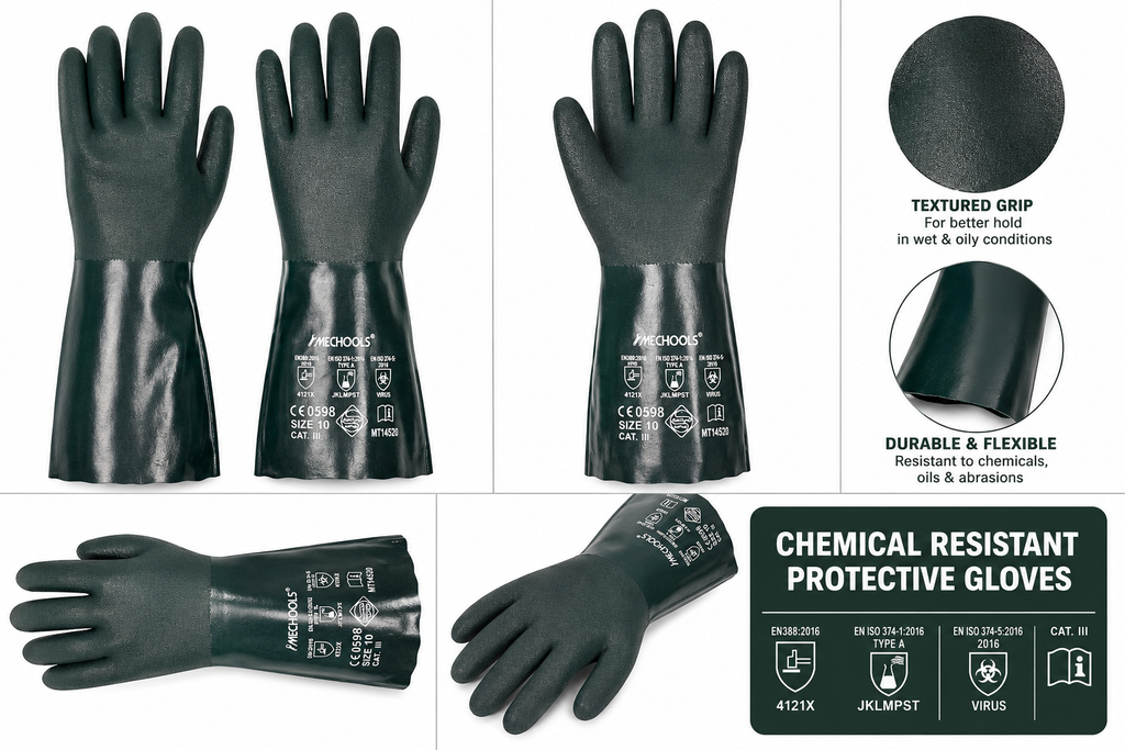 MECHTOOLS PVC Coated Work Gloves, Chemical Resistant Waterproof Safety Gloves with Cotton Lining