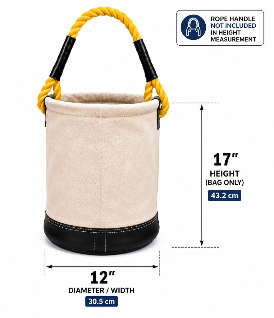 MECHTOOLS Canvas Bucket Tool Bag with Rope Handle, Heavy Duty Tool Tote with Synthetic Leather Bottom, 150 LBS Load Capacity