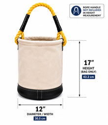 MECHTOOLS Canvas Bucket Tool Bag with Rope Handle, Heavy Duty Tool Tote with Synthetic Leather Bottom, 150 LBS Load Capacity