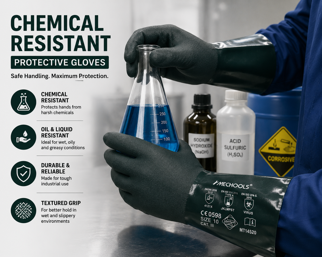 MECHTOOLS PVC Coated Work Gloves, Chemical Resistant Waterproof Safety Gloves with Cotton Lining