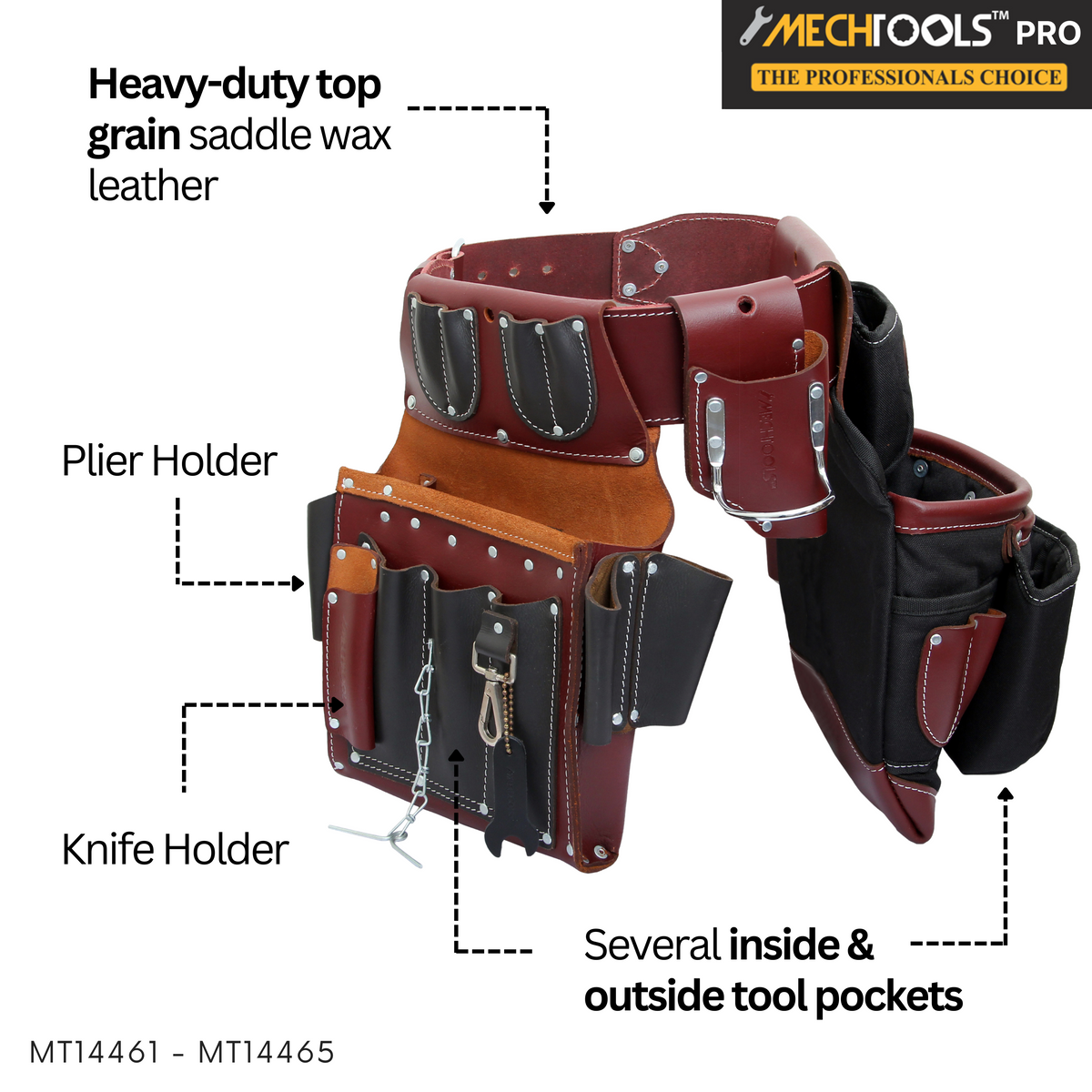 Commercial Electrician's Tool Belt Set – Heavy-Duty Leather Work Belt with Multiple Tool Pockets - (MT14461-MT14465)