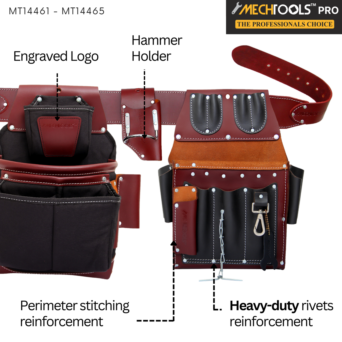 Commercial Electrician's Tool Belt Set – Heavy-Duty Leather Work Belt with Multiple Tool Pockets - (MT14461-MT14465)