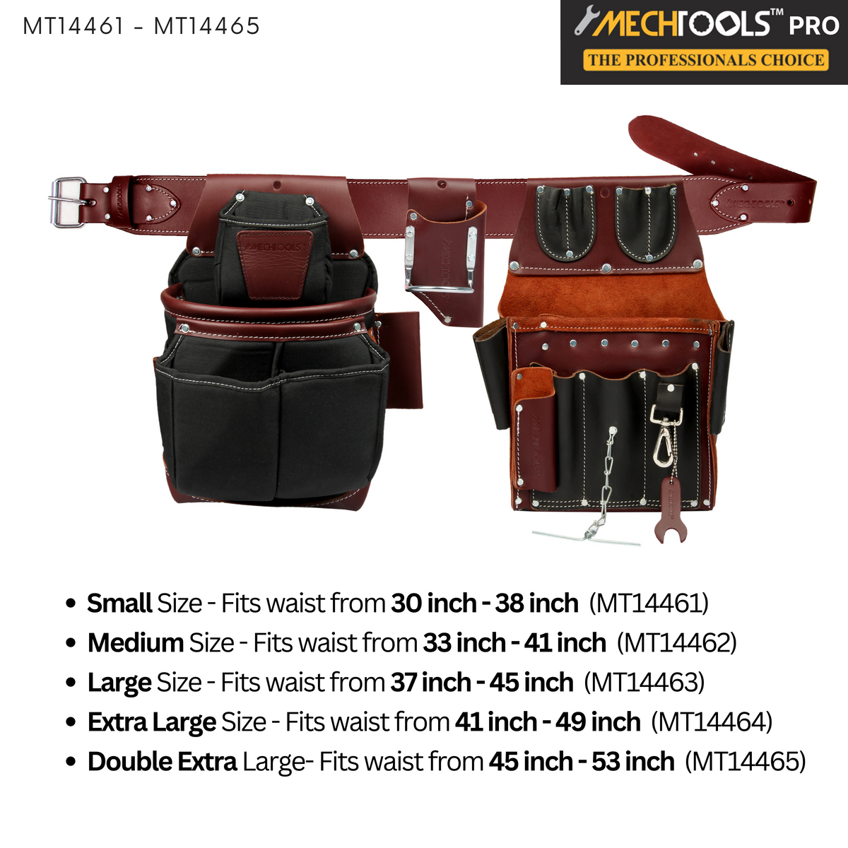 Commercial Electrician's Tool Belt Set – Heavy-Duty Leather Work Belt with Multiple Tool Pockets - (MT14461-MT14465)