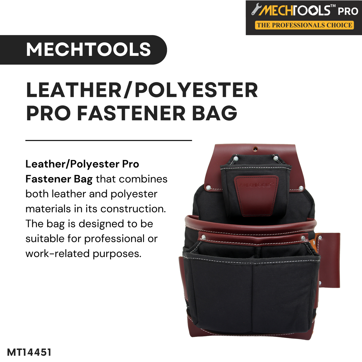 Leather/Polyester PRO Fastener Bag – Durable Tool Storage for Professionals- MT14451