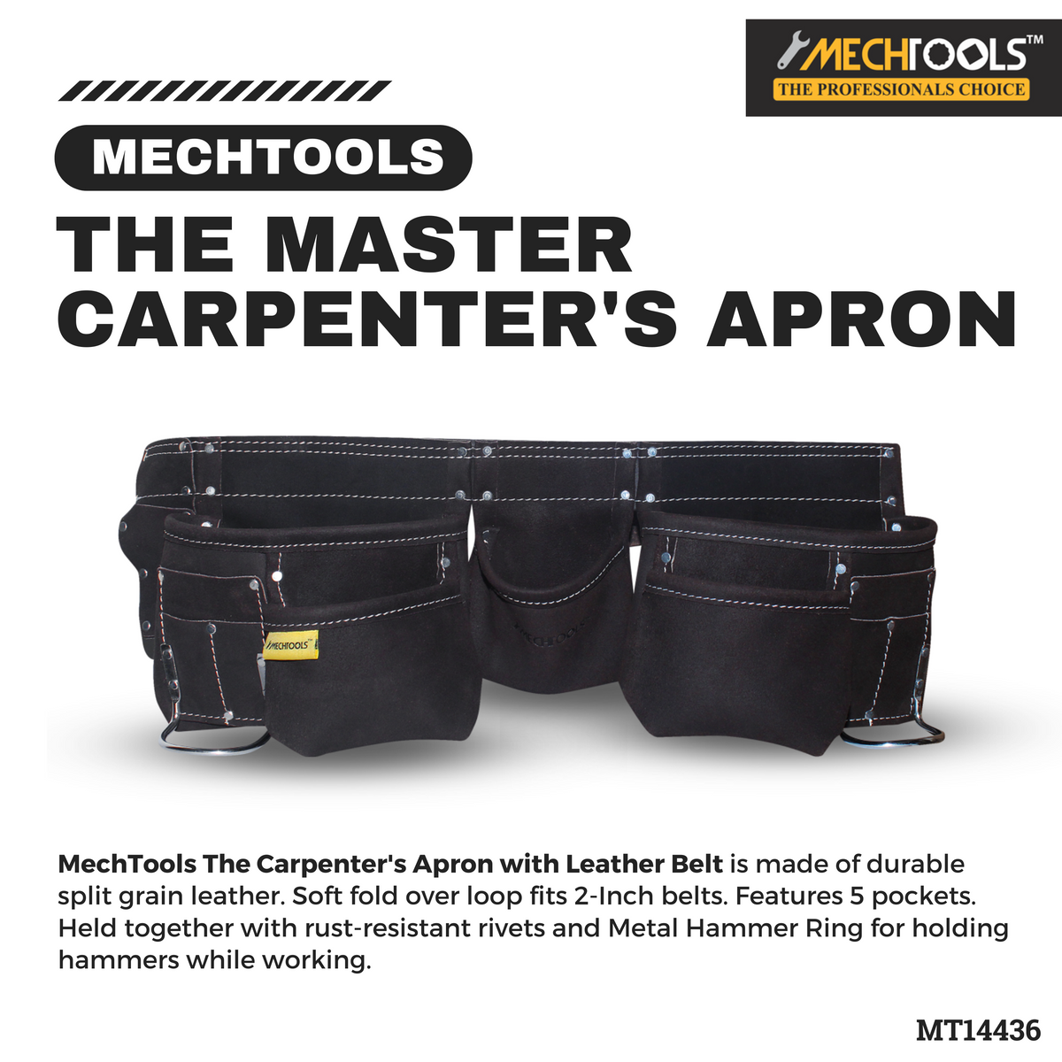 Carpenter’s Apron with Leather Belt – Heavy-Duty Tool Apron- MT14436