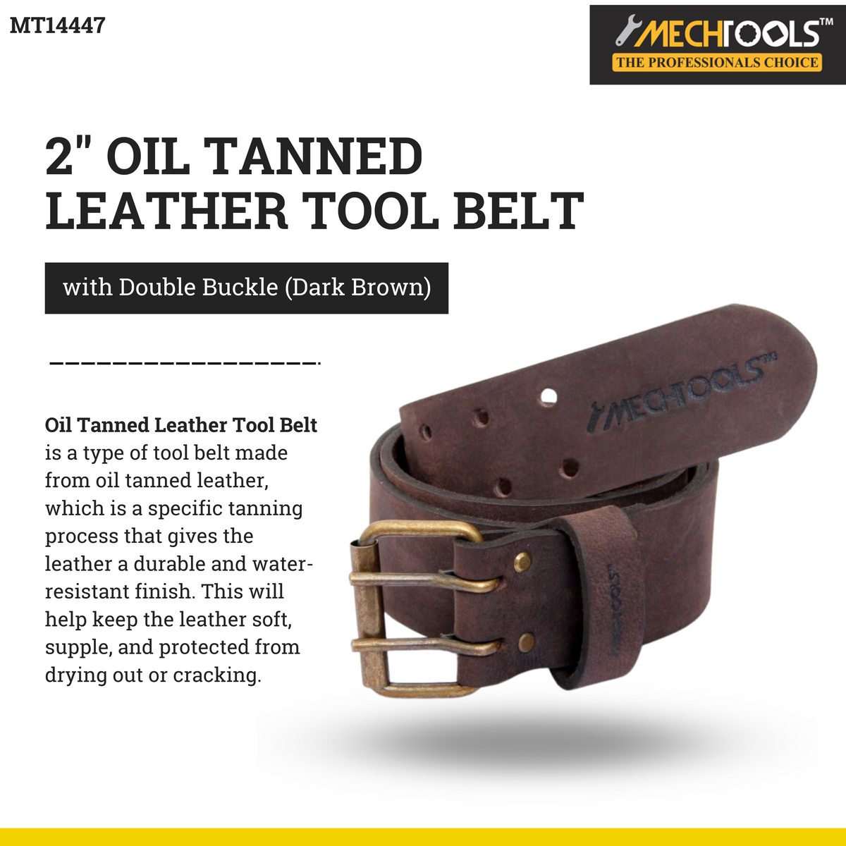 2" Oil Tanned Leather Tool Belt with Double Buckle (Dark Brown) - MT14447