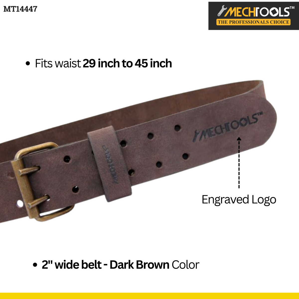 2" Oil Tanned Leather Tool Belt with Double Buckle (Dark Brown) - MT14447