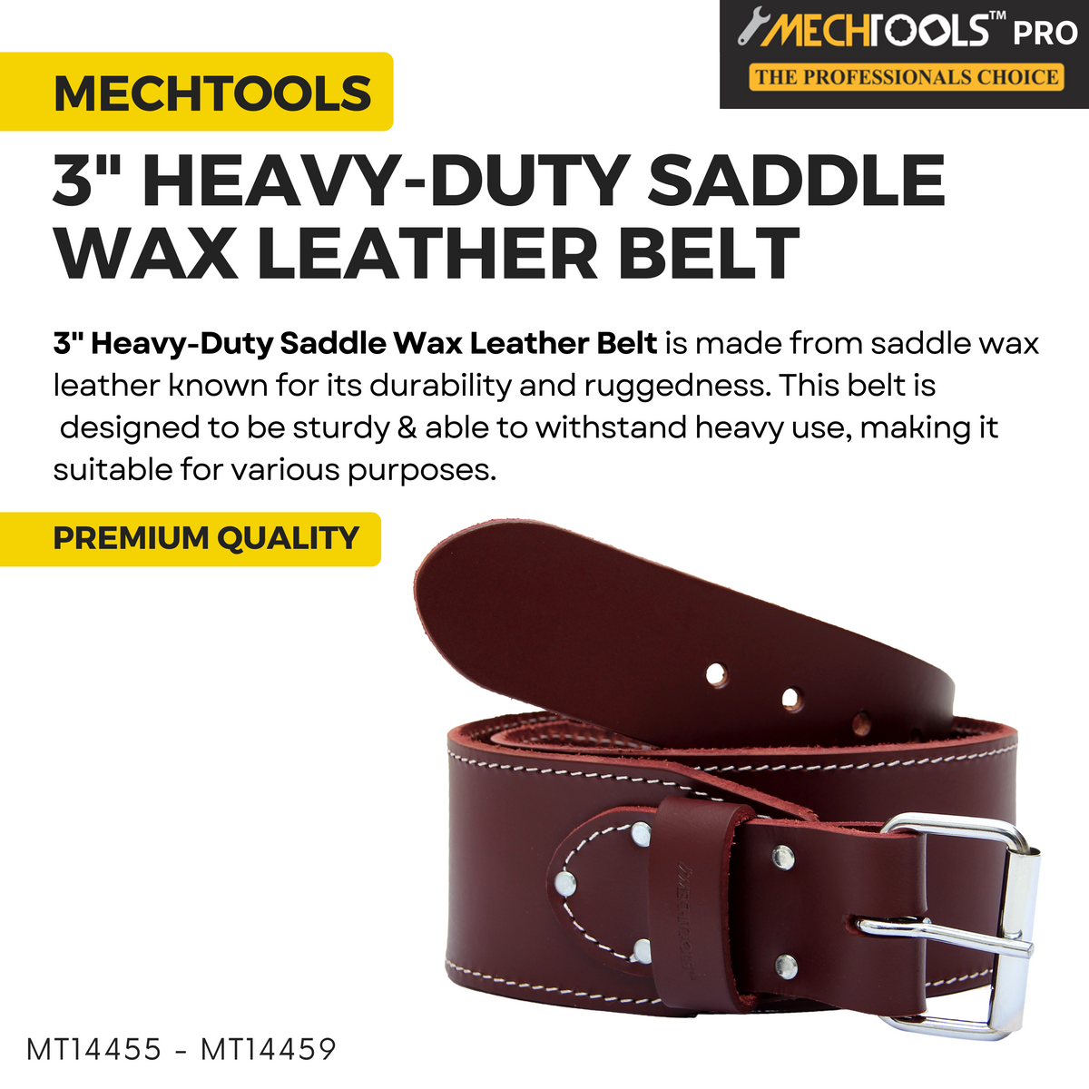 3" Heavy-Duty Saddle Wax Leather Belt – Top-Grain Leather Work Belt with Reinforced Buckle  (MT14455-MT14459)