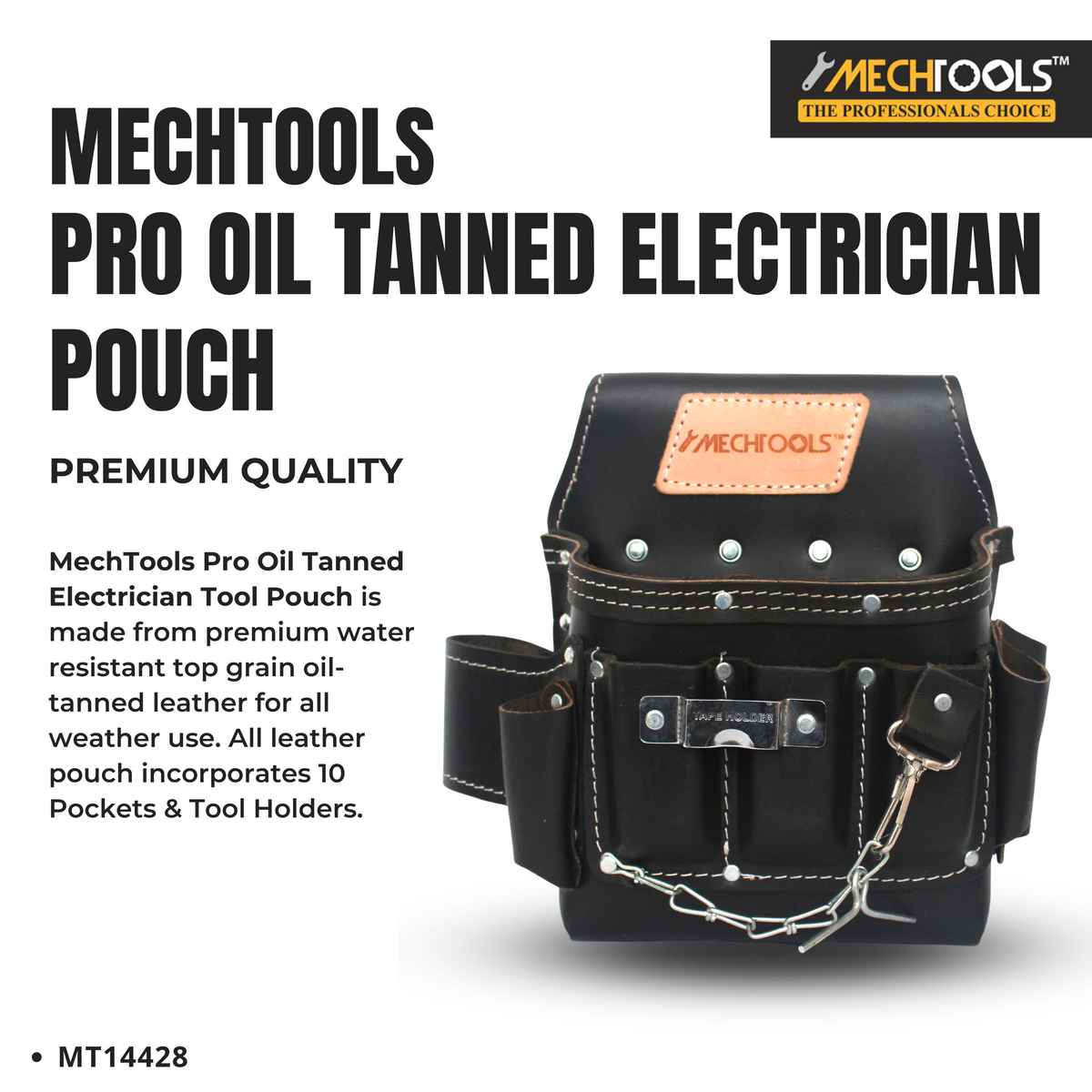 Pro Oil-Tanned Electrician Tool Pouch – 10 Pockets & Genuine Leather (MT14428)