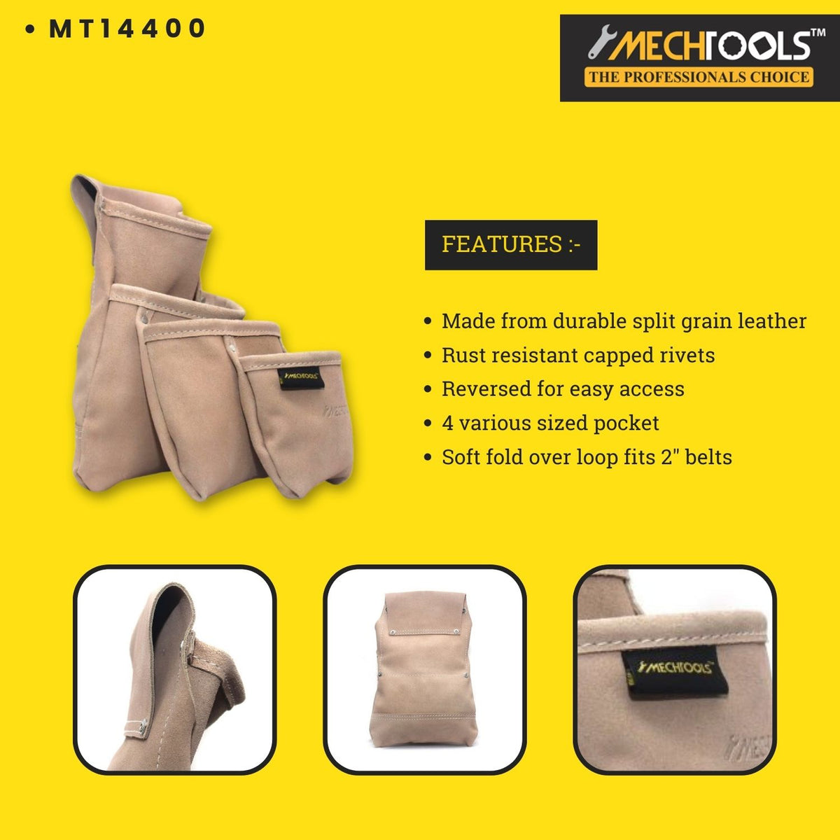 [4 Pockets] Tradesperson's Drywall Pouch - 100% Genuine Leather (MT14400)