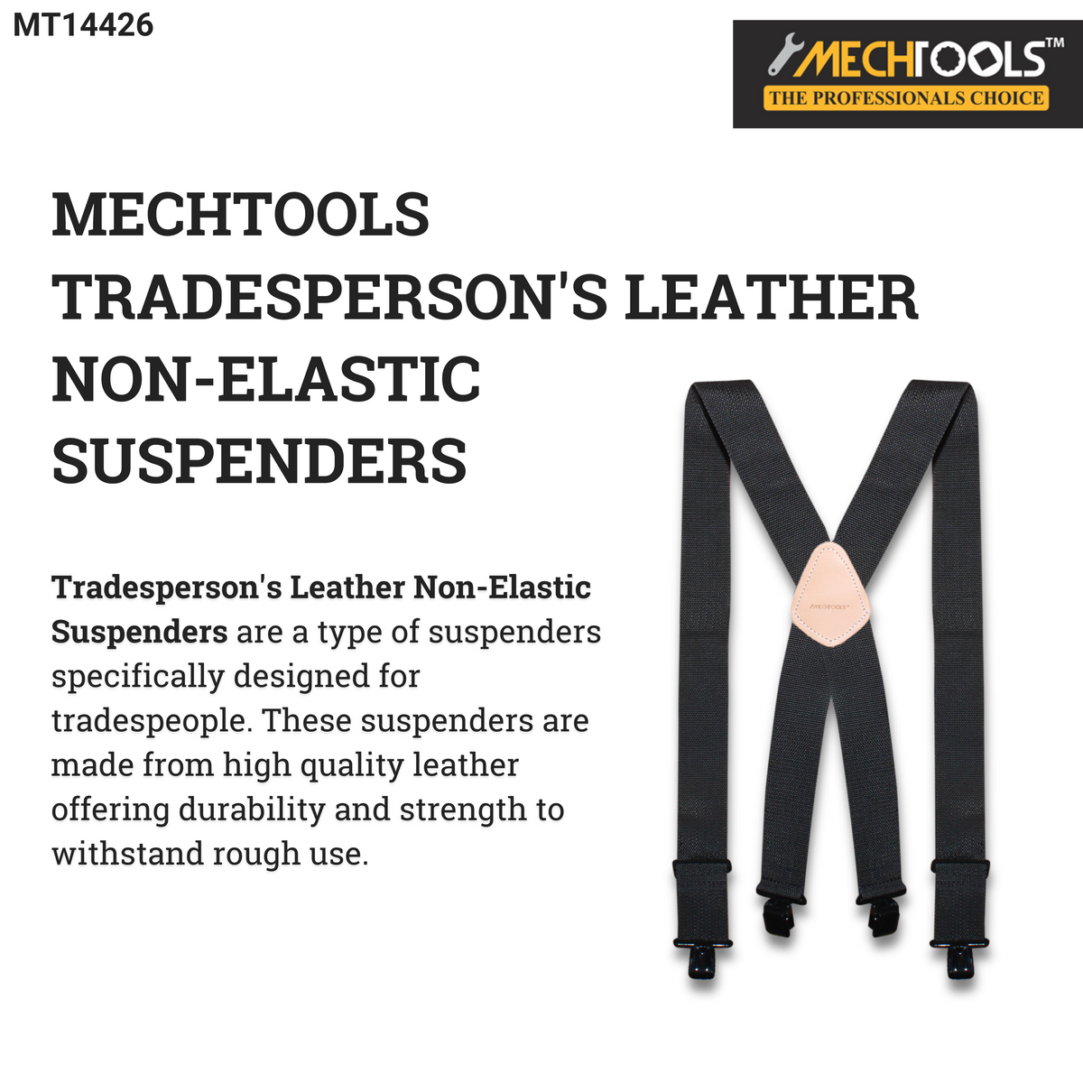 Tradesperson’s Leather Non-Elastic Tool Suspender – Heavy-Duty Polyweb & Leather  (MT14426)