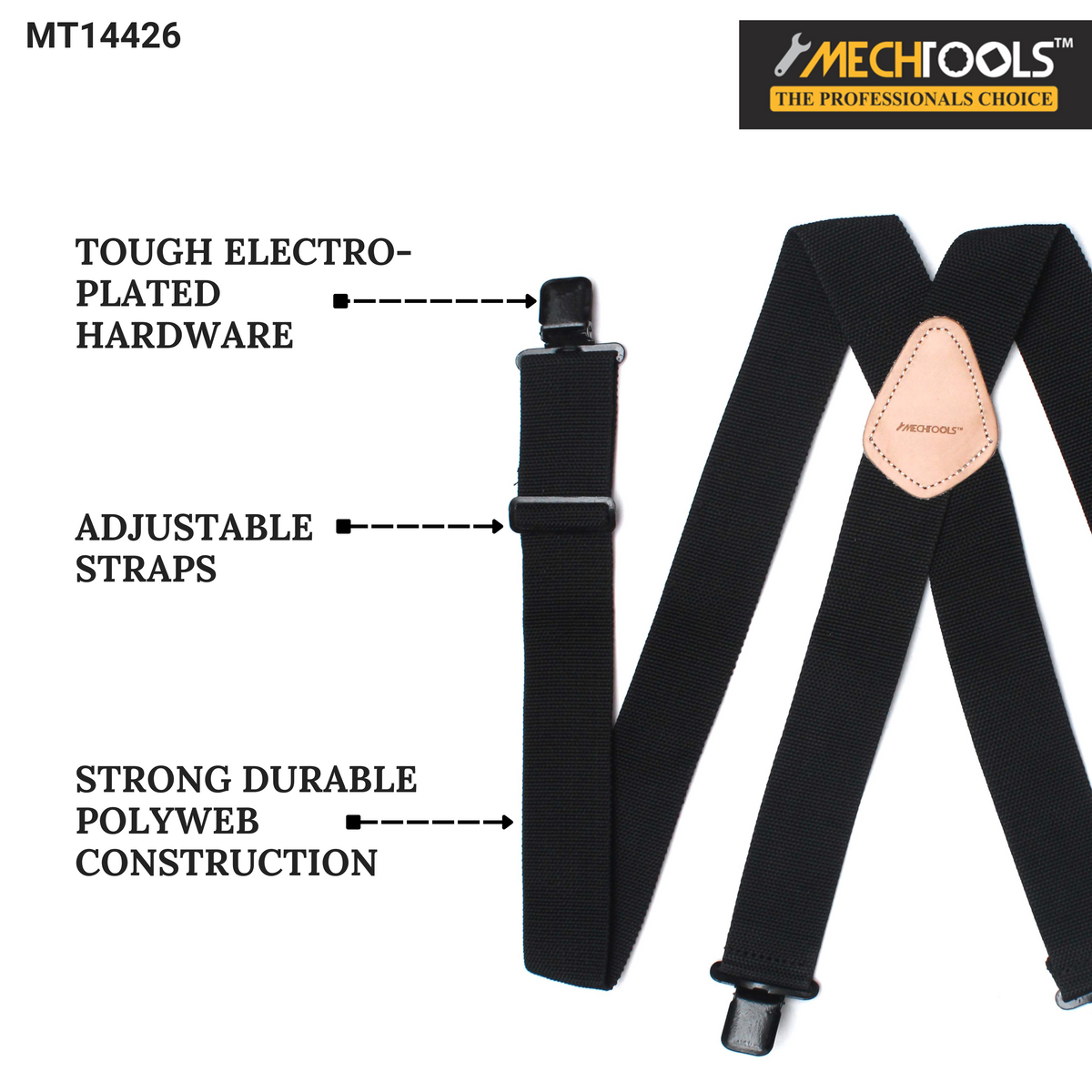 Tradesperson’s Leather Non-Elastic Tool Suspender – Heavy-Duty Polyweb & Leather  (MT14426)