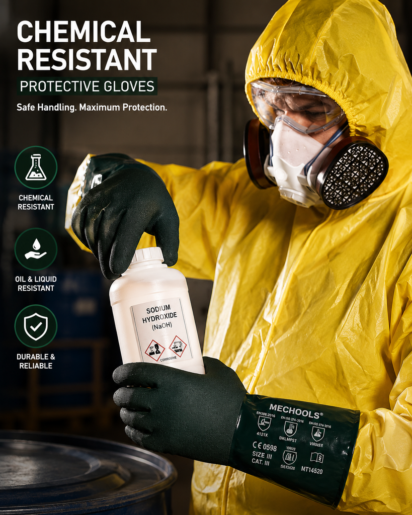 MECHTOOLS PVC Coated Work Gloves, Chemical Resistant Waterproof Safety Gloves with Cotton Lining