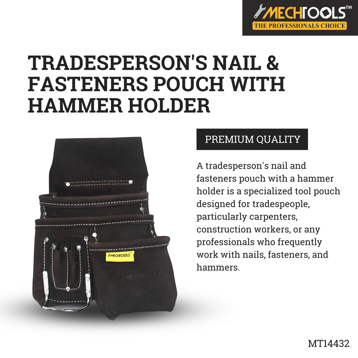 Nail & Fasteners Pouch with Hammer Holder – Heavy-Duty Leather Tool Pouch (MT14432)