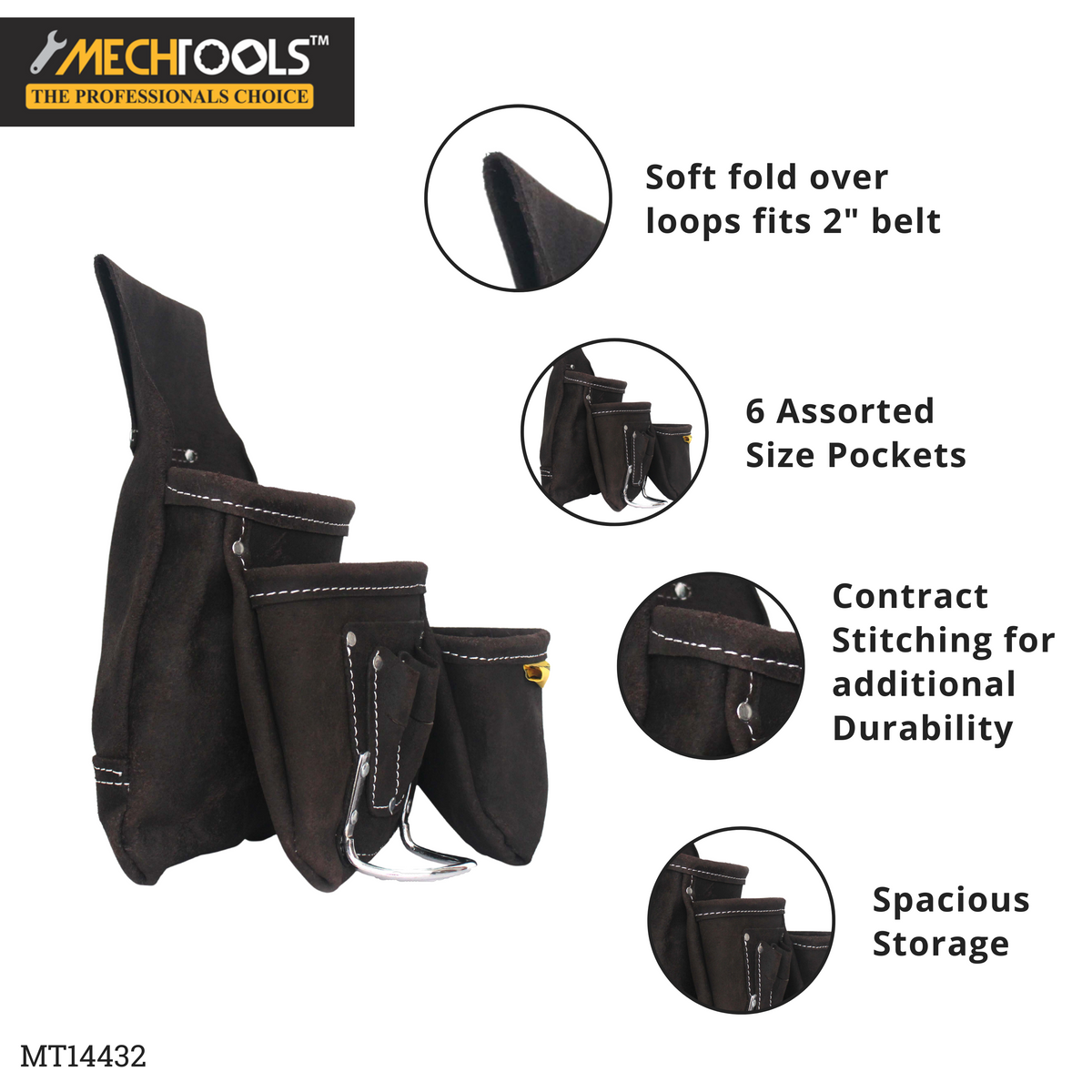 Nail & Fasteners Pouch with Hammer Holder – Heavy-Duty Leather Tool Pouch (MT14432)